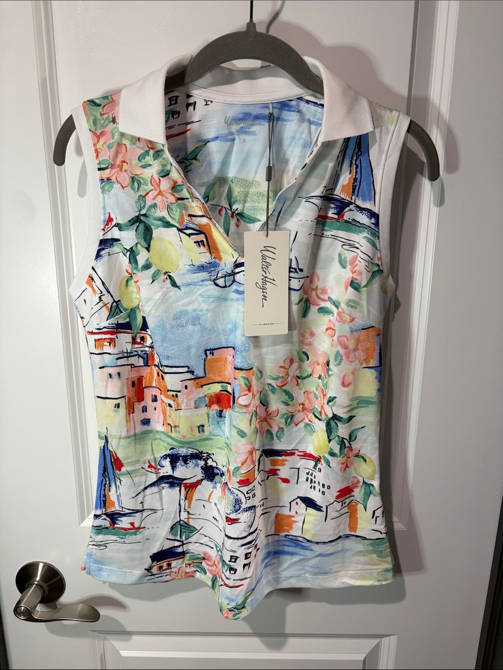 Walter Hagen Multicolor Floral & Seaside Print Collared Tank